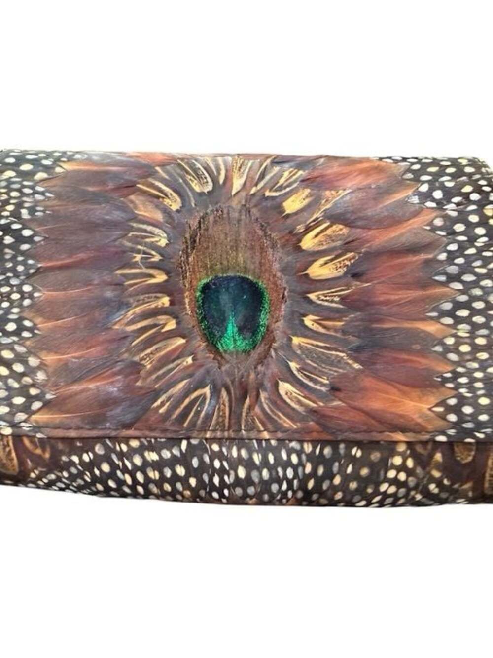 Vintage ‘80s Comeco Genuine Peacock Feather Crossbody Bag Boho Festival Shoulder